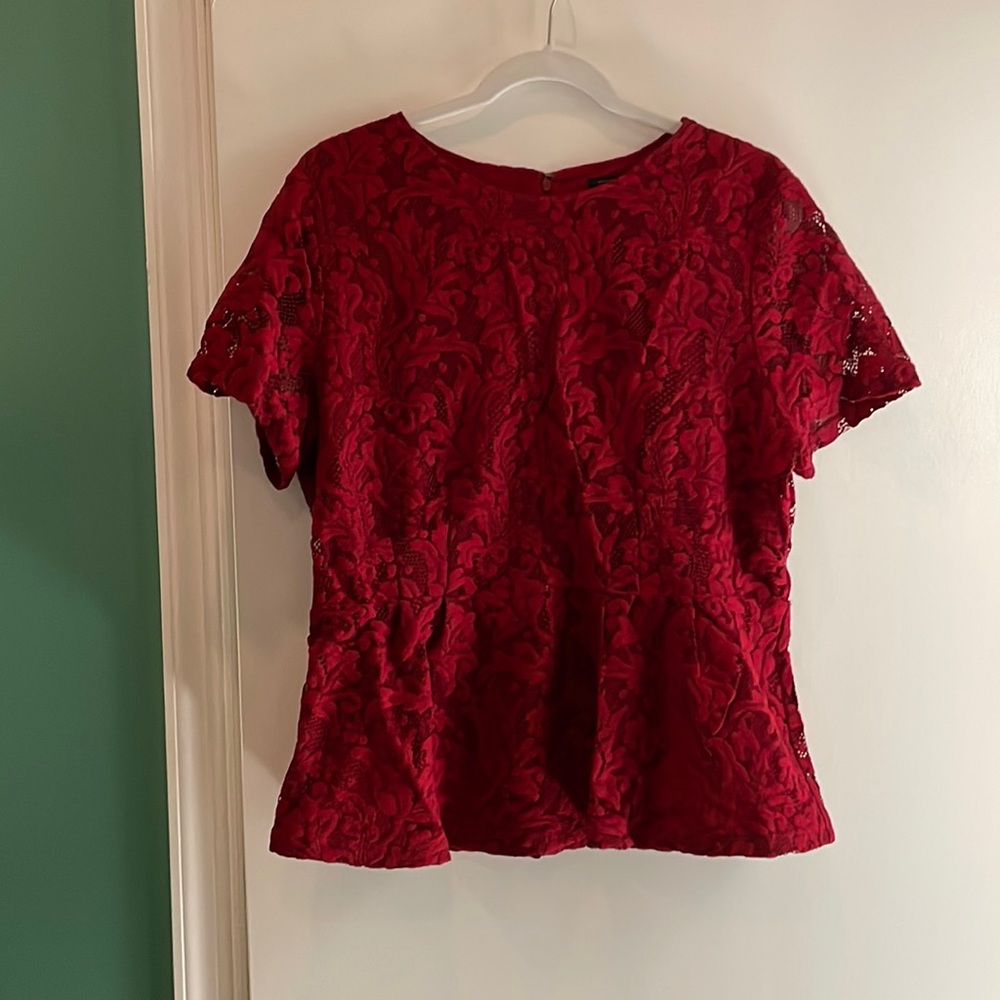Red, L, Ann Taylor Factory peplum shirt